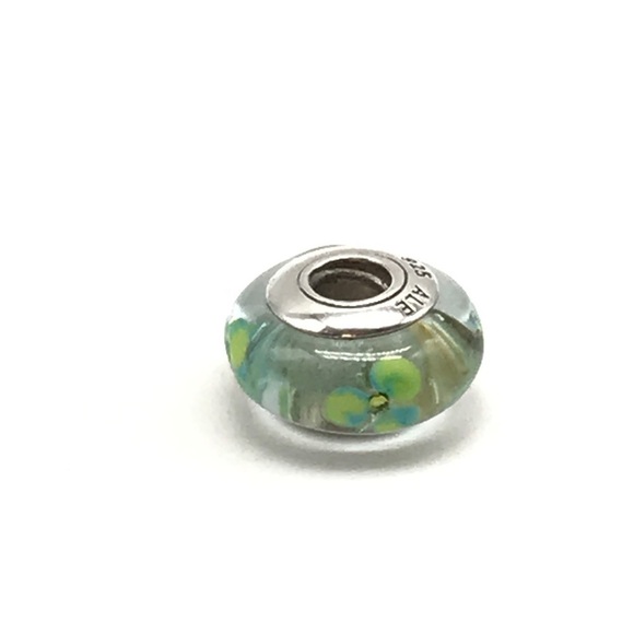 Pandora Green Blue Flowers Murano Glass Charm - Picture 4 of 4